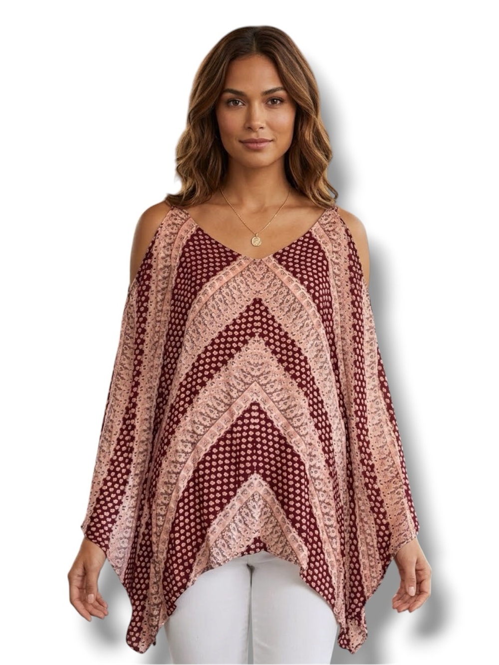 Indigo Thread Co Top Pink Boho Cold Shoulder Kimono Sleeve Size XS